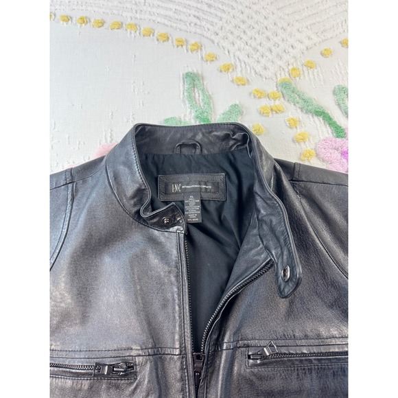 INC International Concepts Mens Black Leather Cafe Racer Jacket XL WPL 8046 - Picture 6 of 7